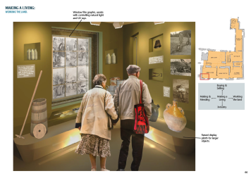Design Report page: Visualisation for the Working the Land within Priest's House Museum.